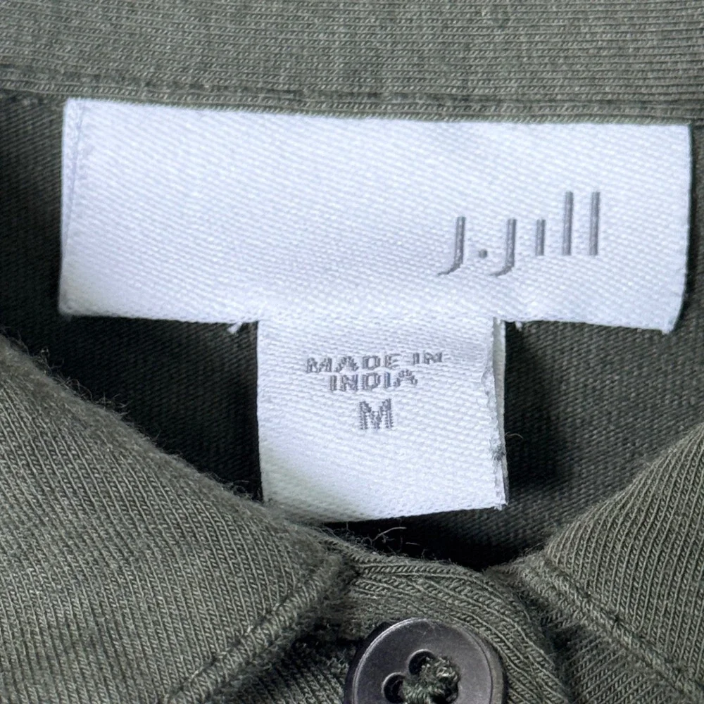 J Jill Womens Size Medium Olive Green Button Front‎ Shirt Dress Pockets Casual